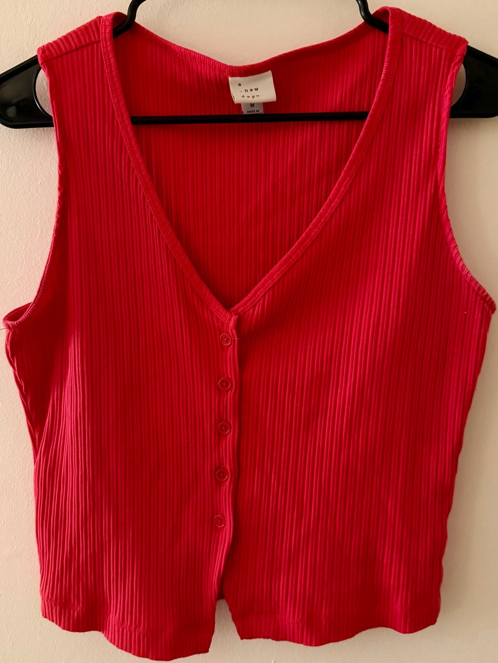 a new day Ribbed V-Neck Button-Front Camisole - Red